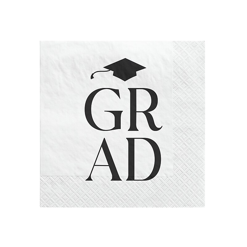 Party City Classic Graduation Beverage Napkin, 2-Ply, White/Black, 16/Pack (AM50010020-PC) image 1