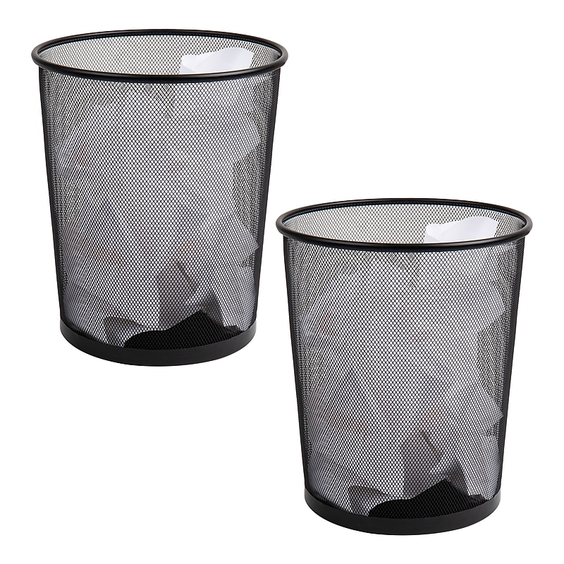 Mind Reader Metal Mesh Trash Can Without Lid, 4.4 Gallon, Black, 2/Pack (2CIRGA-BLK) image 1