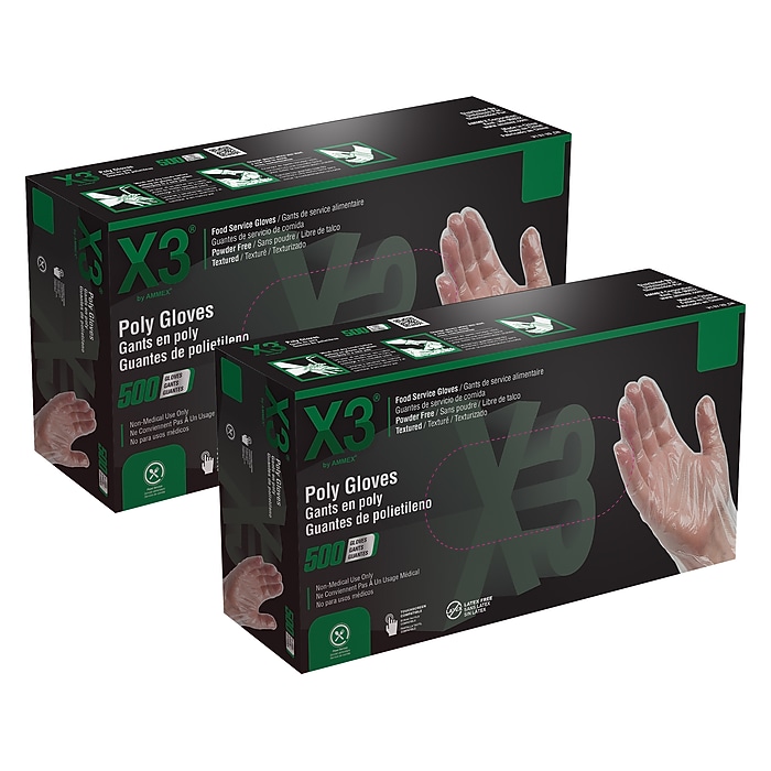 Ammex X3 Poly Food Safe Industrial Gloves, Latex Free, Large