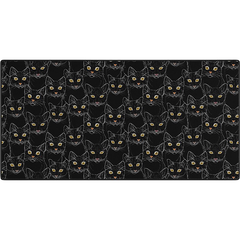 DENY Designs Black Cat Portraits by Avenie Anti-Slip Polyester Desk Pad, 15.5" x 31.5", Black/Brown (83048-DSKMAT) image 1