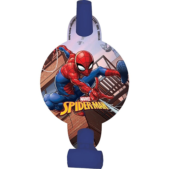 Party City Spider-Man Webbed Wonder Blowouts, Assorted Colors, 8