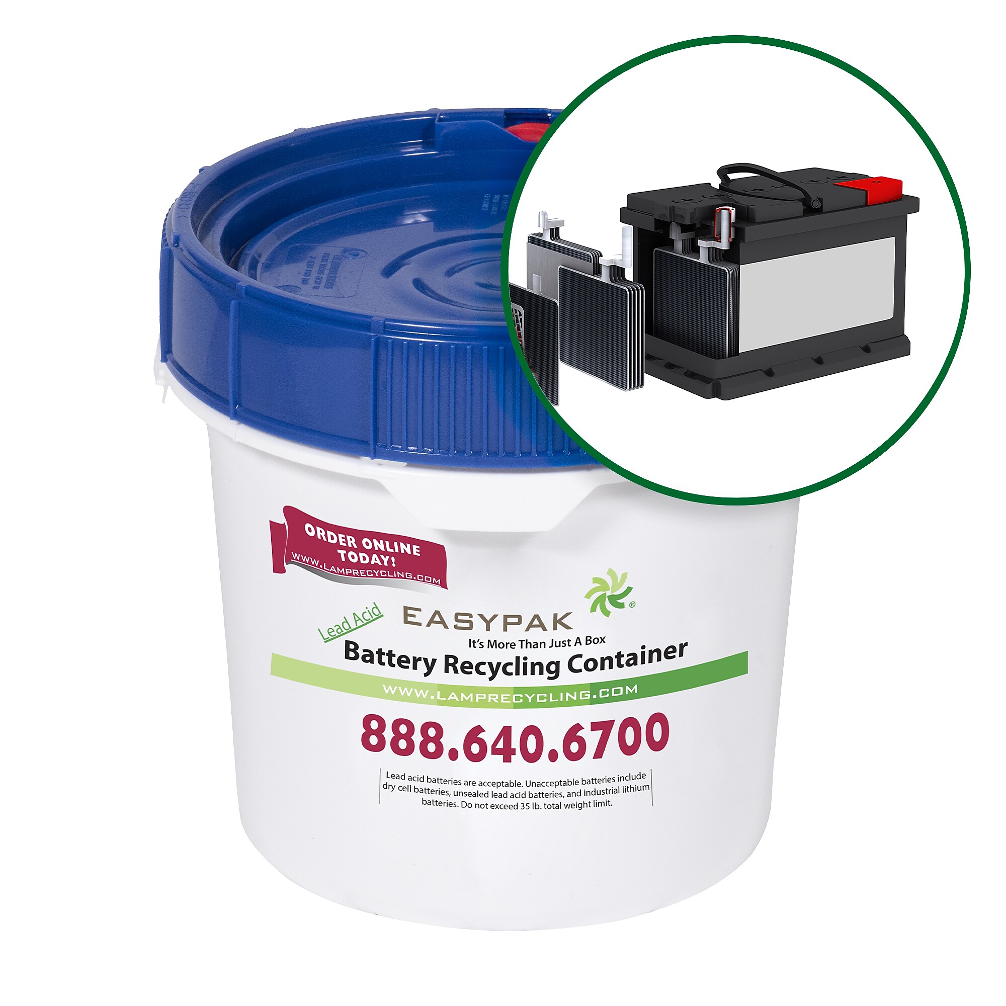 Terracycle Regulated Waste Plastic EasyPak Lead Acid Battery Recycling Container, 2.5 Gallon, White (510-2350) Sansujyuku sansujyuku.com