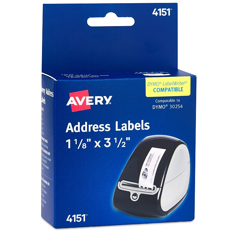 Avery Direct Thermal Roll Multipurpose Labels, 1-1/8" x 3-1/2", Clear, 120 Labels/Box (4151) image 1