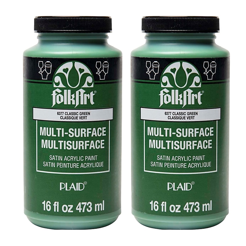 FolkArt Acrylic Paint Multi-Surface Satin, 16oz., Classic Green, 2/Pack (FLK6377-2) image 1
