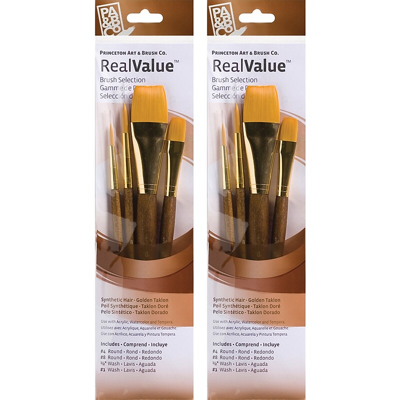 Princeton RealValue Short Handle Mixed Media Synthetic Taklon Variety Brush Set, 4/Set, 2 Sets/Bundle (PBXPR9146-2) image 1