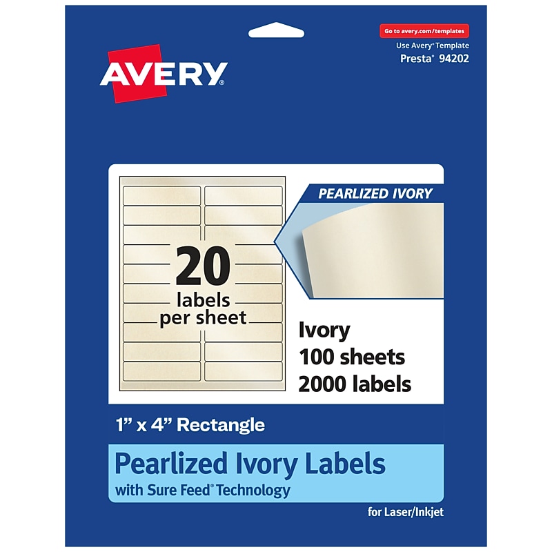 Avery Pearlized Ivory Laser/Inkjet Rectangle Multipurpose Labels, 1" x 4", Ivory, 2000/Box (94202) image 1