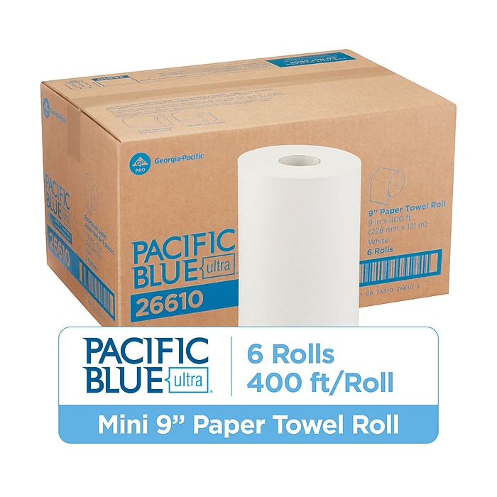 Pacific Blue Ultra Hardwound Paper Towels, 1-ply, 400 ft./Roll, 6