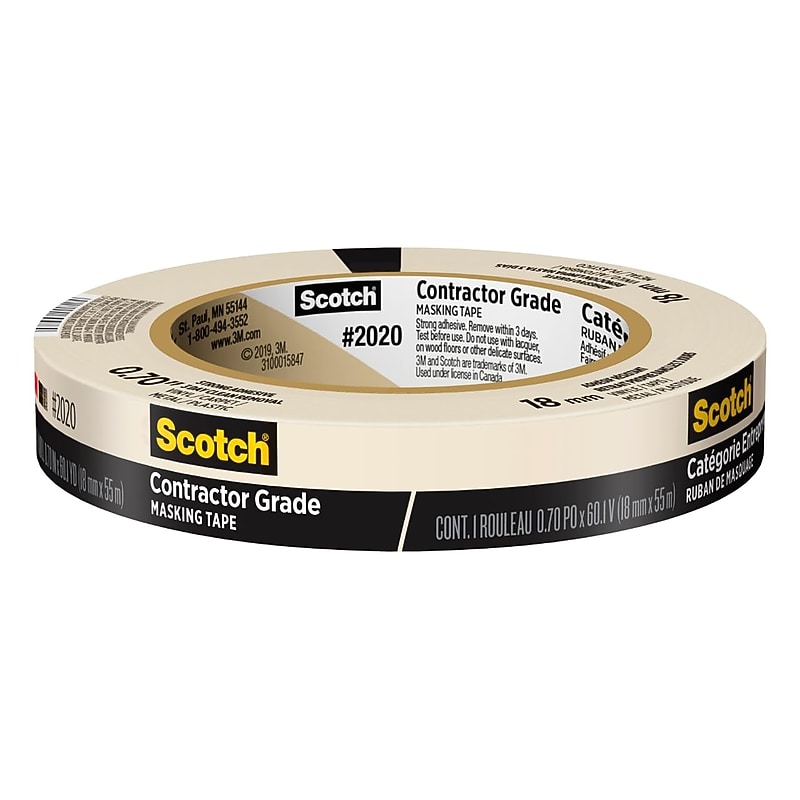 Scotch Contractor Grade Masking Tape, 0.7" x 60 yds., Beige (2020-18A-BK) image 1