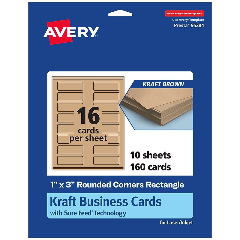Avery Business Cards, 1" x 3", Matte Kraft Brown, 160/Pack (95284) image 1