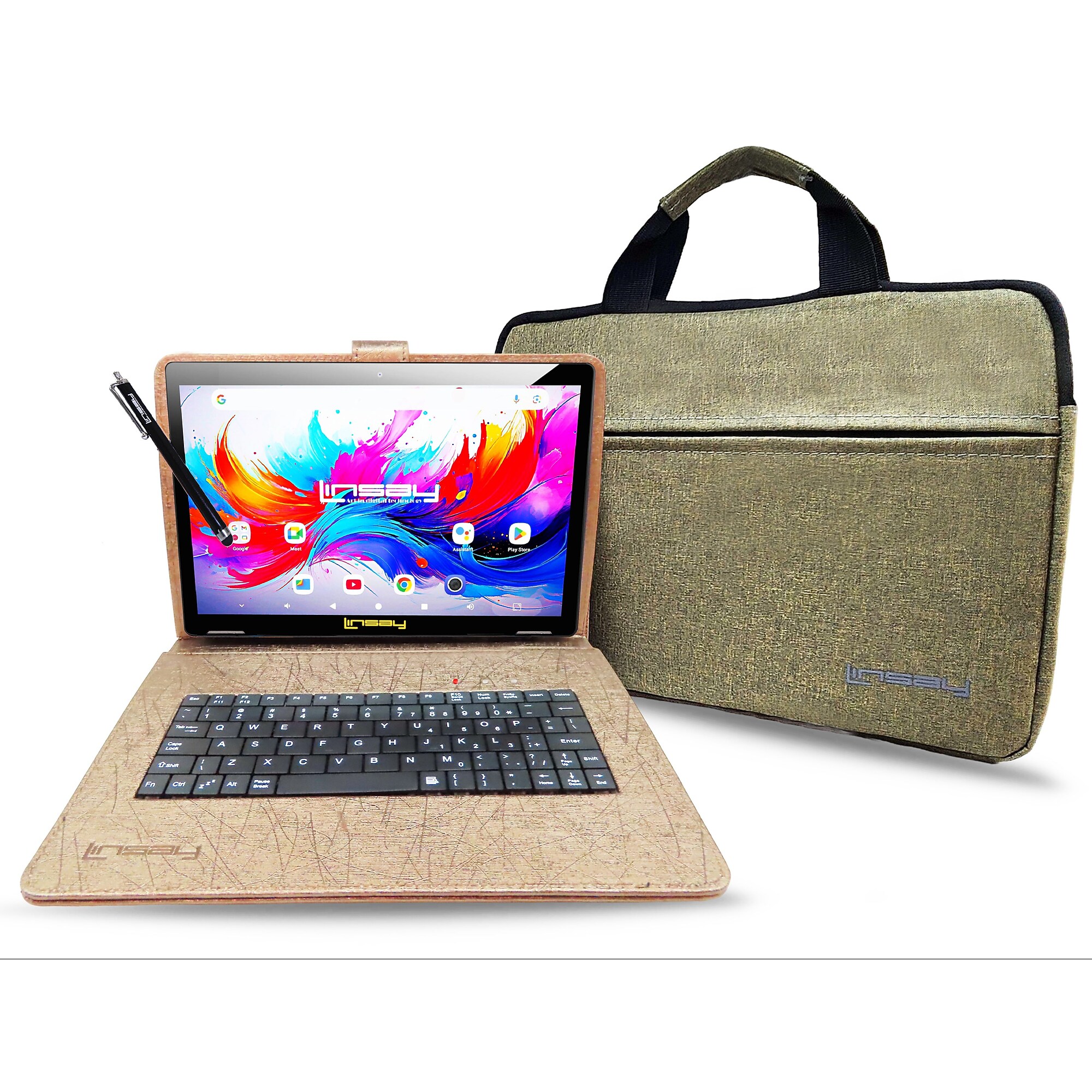 Linsay F10 Series 10.1″ Tablet, Wi-Fi, Octa Core, 256GB eMMC, Android 15, with Brown Unique Oracle Keyboard Case & Briefcase Sansujyuku sansujyuku.com