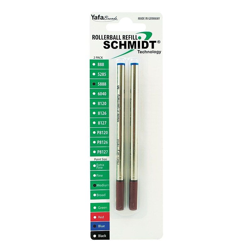 Schmidt 888 Safety Ceramic Rollerball Metal Tube Refill, Fits Universal Pens, Medium, Blue, 2 Pack (SC58105) image 1
