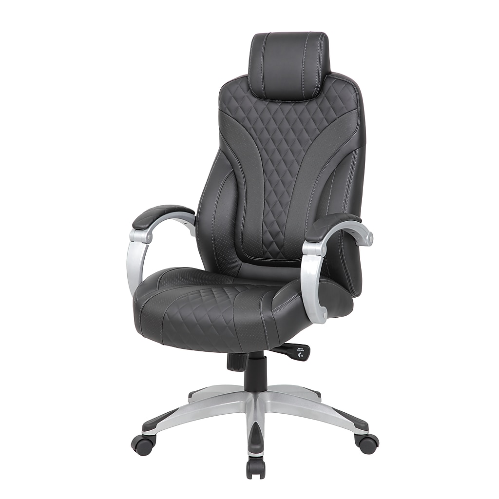 Front view of Boss ergonomic vinyl swivel executive chair in black