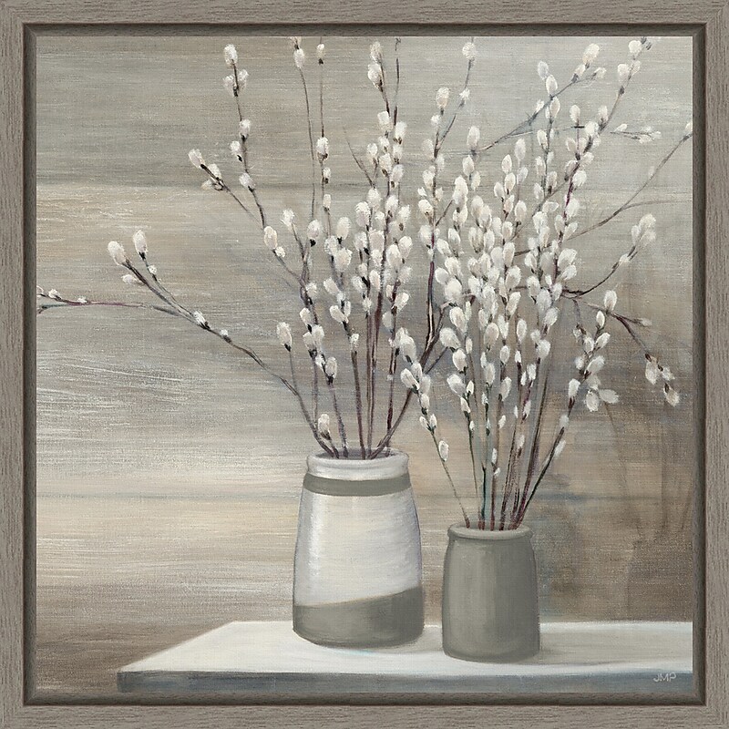 Amanti Art Pussy Willow Still Life Gray Pots Crop by Julia Purinton Framed Canvas Wall Art Print, 16" x 16" (A42674079000) image 1
