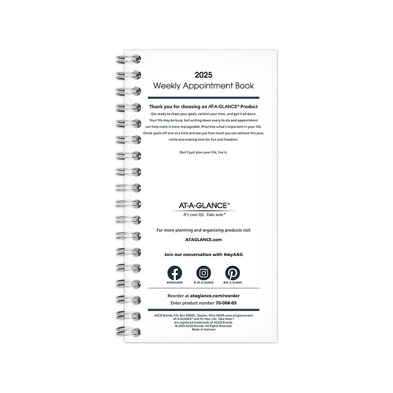 2025 AT-A-GLANCE 6.25" x 3.25" Weekly Appointment Book Refill, White/Black (70-904-10-25) image 1