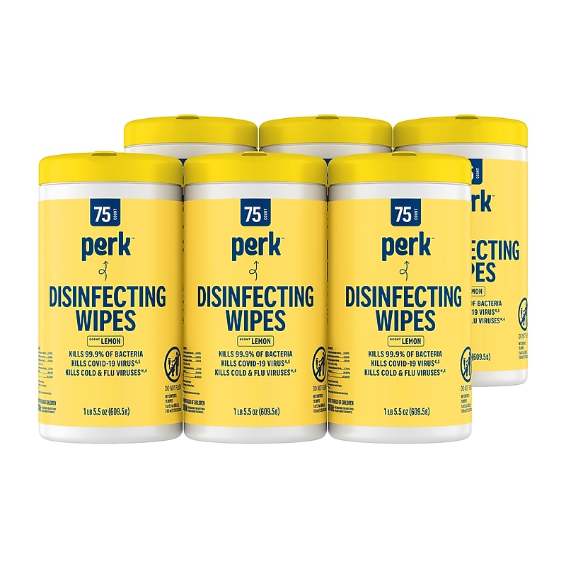 Perk™ Disinfecting Wipes, Lemon Scent, 75 Wipes/Pack, 6/Carton (PK56665CT) image 1