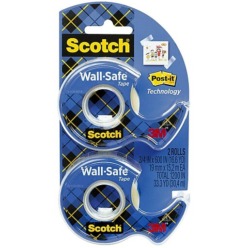 Scotch® WallSafe Tape with Dispenser, 3/4" x 16.67 yds., 2 Rolls (183