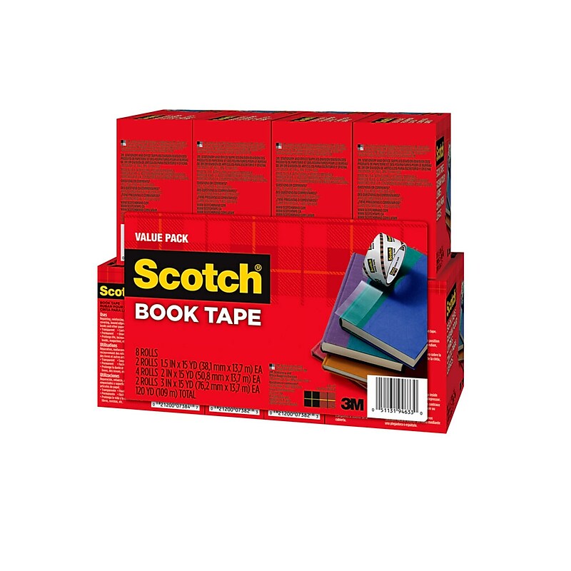 Scotch Book Tape, 3.00" x 15 yds., Transparent, 8/Pack (845-VP) image 1