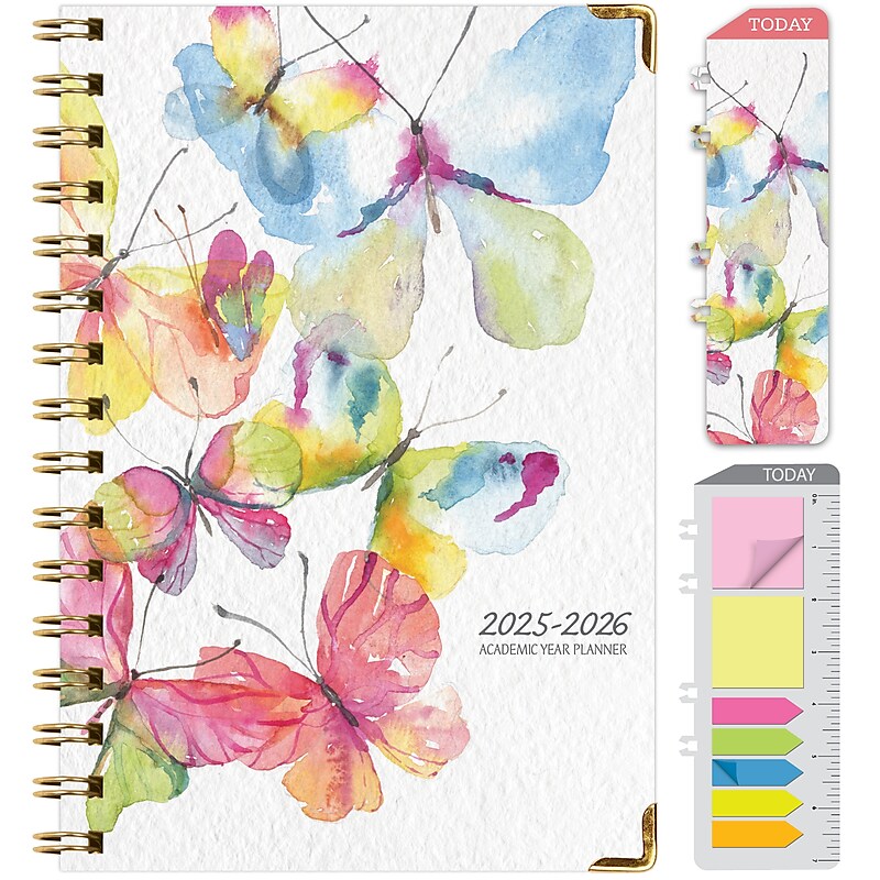 2025-2026 Global Printed Products Watercolor Butterflies 5.5" x 8" Academic Weekly & Monthly Planner, Paper Cover image 1