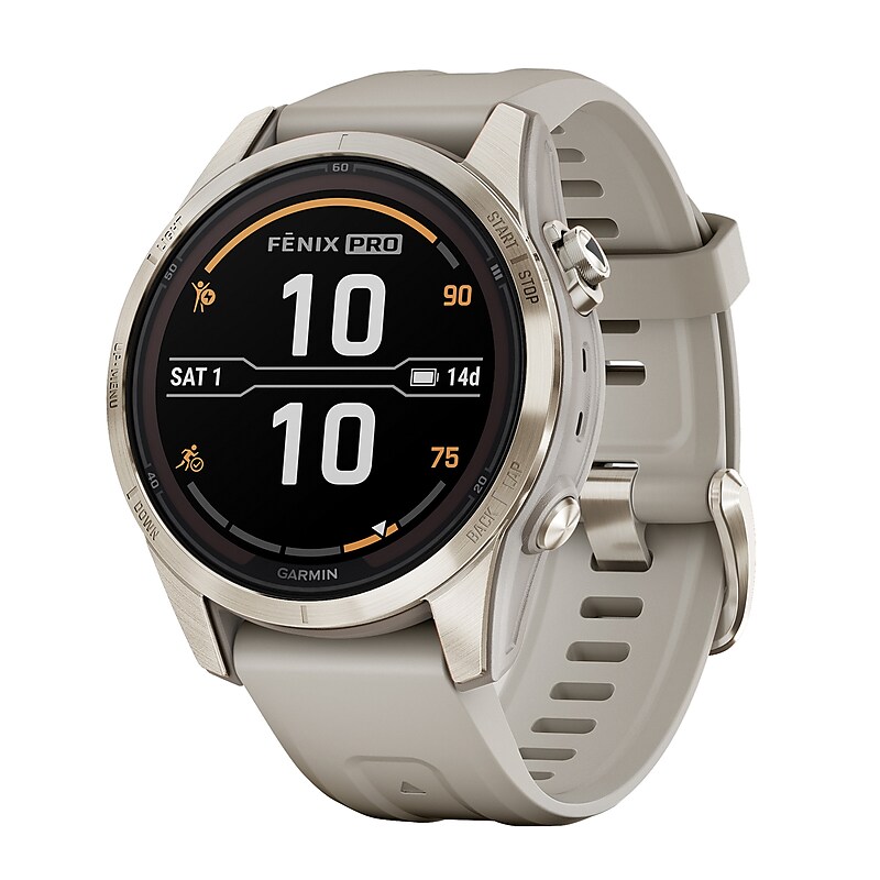 Garmin fenix 7S Pro Sapphire Solar Edition Smartwatch, Soft Gold & Light Sand, 42mm (GRM0277614) image 1