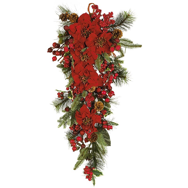 Nearly Natural 4656 Poinsettia Teardrop Swag, Red image 1