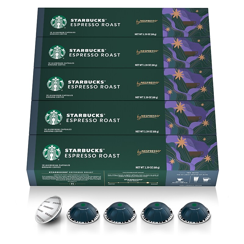 Nespresso Starbucks Espresso Roast Coffee Nespresso Vertuo Capsules, Dark Roast, 50/Pack (163923) image 1