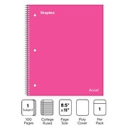 Staples Premium 1-Subject Notebook, 8.5" x 11", College Ruled, 100 Sheets, Pink (TR51448)