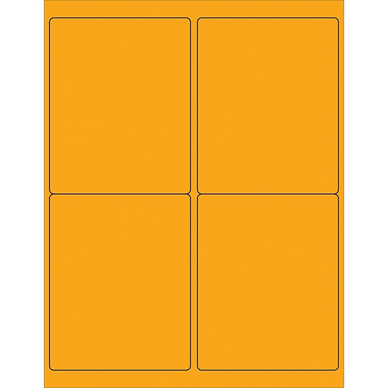 Tape Logic Rectangle Laser Labels, 4" x 5", Fluorescent Orange, 400/Case (LL181OR) image 1