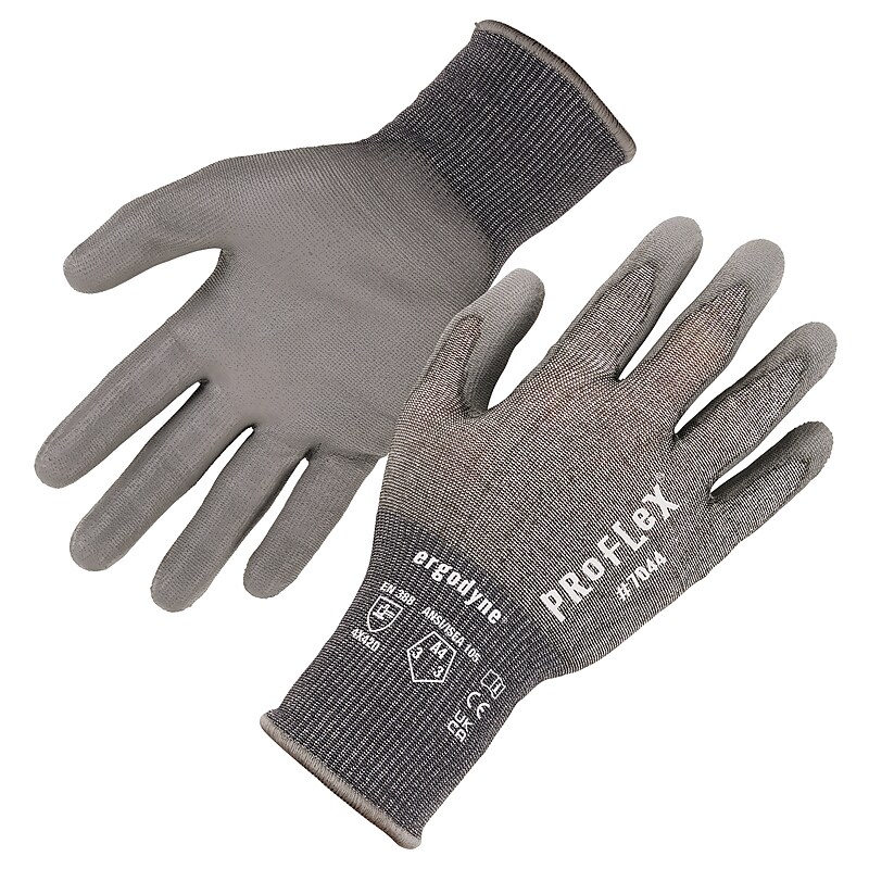 Ergodyne ProFlex 7044 PU Coated Cut-Resistant Gloves, ANSI A4, Gray, Large, 1 Pair (10494) image 1