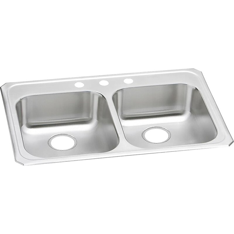 Elkay Celebrity 3-Hole Dual-Bowl Drop In Kitchen Sink, 21.25" x 33" x 5.38", Stainless Steel, Brushed Satin (GECR33213) image 1