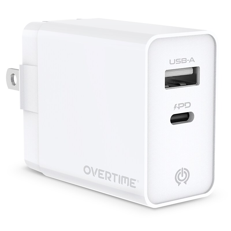 Delton Overtime Charger USB-A/USB-C Wall Charger for Multiple Brands, White (DH2USB2A) image 1