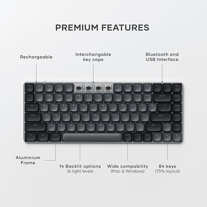 Satechi SM1 Slim Wireless Mechanical Keyboard, Linear Keys, USB-A