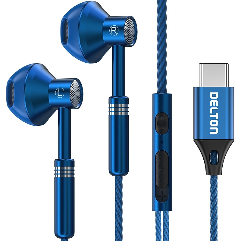 Delton 18EC USB-C Earbuds with Microphone, Blue (DWH18ECBL) image 1
