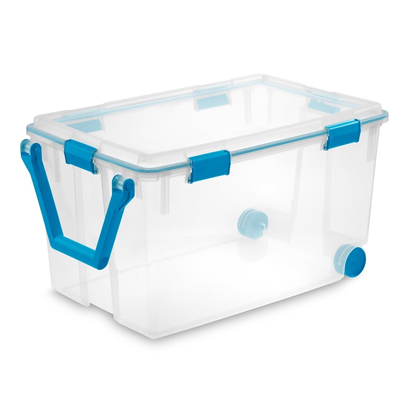 Sterilite 120 Quart Wheeled Gasket Box with Lid, Plastic, Clear/Blue Aquarium (19434303) image 1