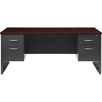Hirsh 72"W Double-Pedestal Desk, Charcoal/Mahogany (20532)