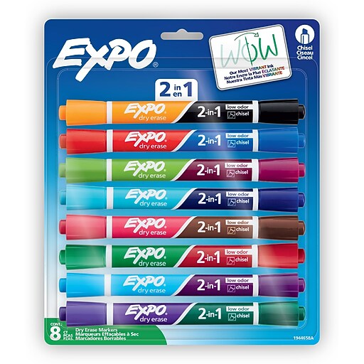 Expo 2-in-1 Tank Dry Erase Markers, Chisel Tip, Assorted Colors, 8