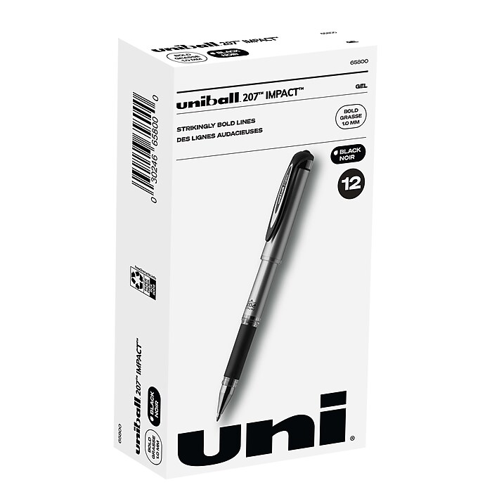 uni-ball 207 Impact Gel Pens, Bold Point, Black Ink, Dozen