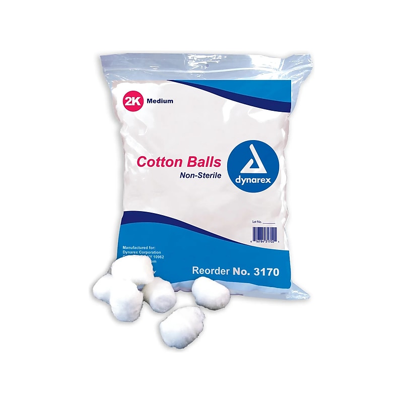 Dynarex Medium-Size Cotton Ball, 2000/Pack, 2 Packs/Carton (3170) image 1