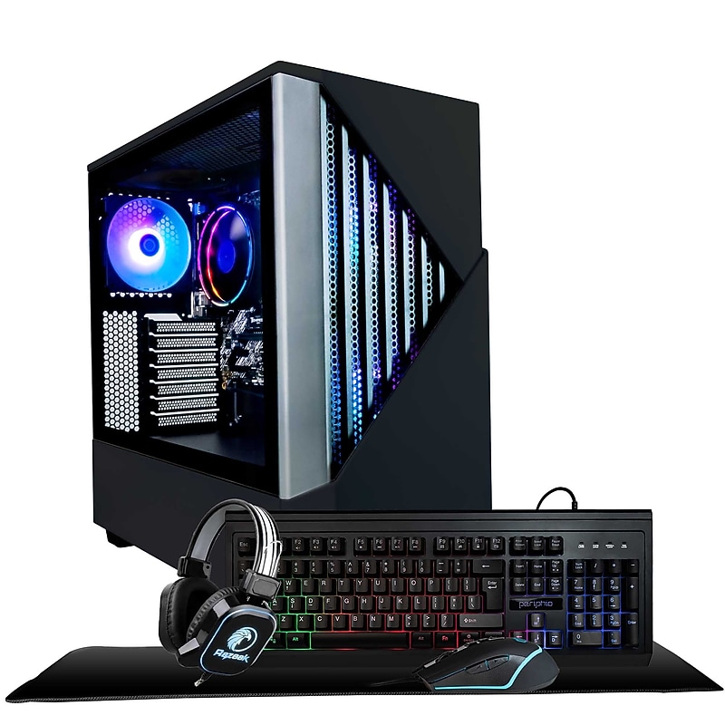 Periphio Reaper Gaming Desktop Computer, AMD Ryzen 5, Radeon Vega 7, 16GB RAM, 1TB SSD, Windows 11, Keyboard + Mouse + Headset image 1
