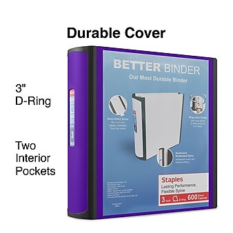 Staples 3" 3-Ring Better Binder, Purple (20246)