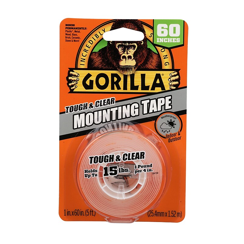 Gorilla Tough & Clear Double-Sided Mounting Tape, 1" x 60", Clear (6065003) image 1