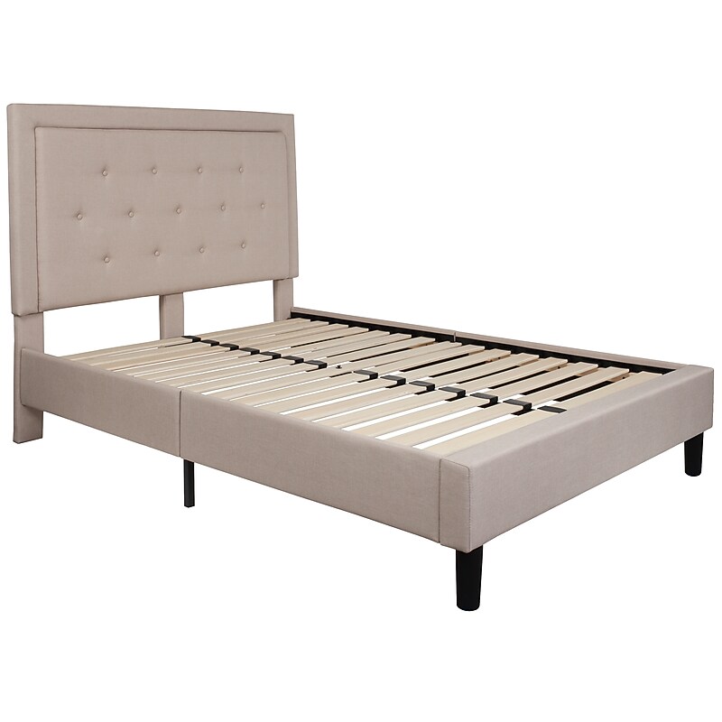 Flash Furniture Roxbury Tufted Upholstered Platform Bed in Beige Fabric, Full (SLBK5FB) image 1