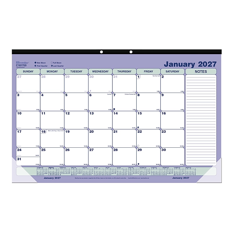 2027 Brownline Classic 17.75" x 10.875" Monthly Desk Pad Calendar, Blue/White (C181700-27) image 1