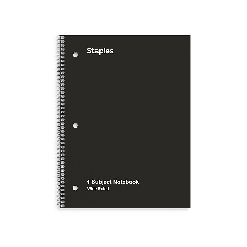 Staples 1-Subject Notebooks, 8" x 10.5", Wide Ruled, 70 Sheets, Black (ST24001C) image 1