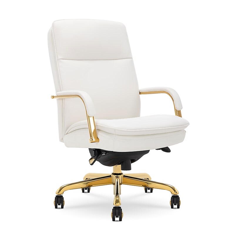 La-Z-Boy Opus Ergonomic Bonded Leather Swivel Executive Chair, White and Gold (CCHR10015A) image 1