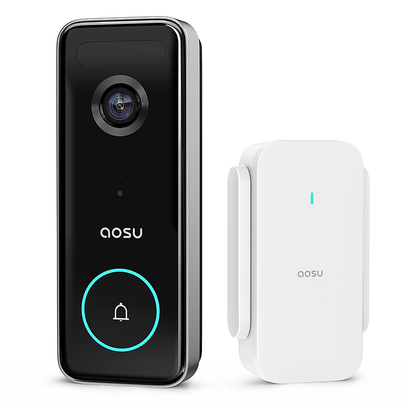 aosu 3K 5.0-MP QHD Dual-Band Wireless AI-Smart Wide-Angle Video Doorbell with HomeBase Chime, Black/White (V8S1AX11) image 1