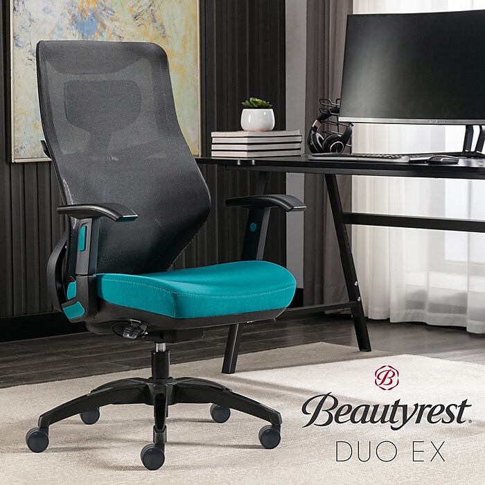 Staples Teal Office Chair Beautyrest Duo-EX Ergonomic Mesh Swivel