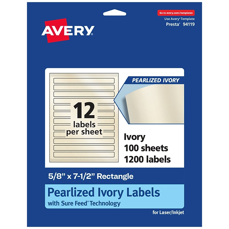 Avery Pearlized Ivory Rectangle Multipurpose Labels, 5/8" x 7-1/2", Ivory, 1200/Box (94119) image 1