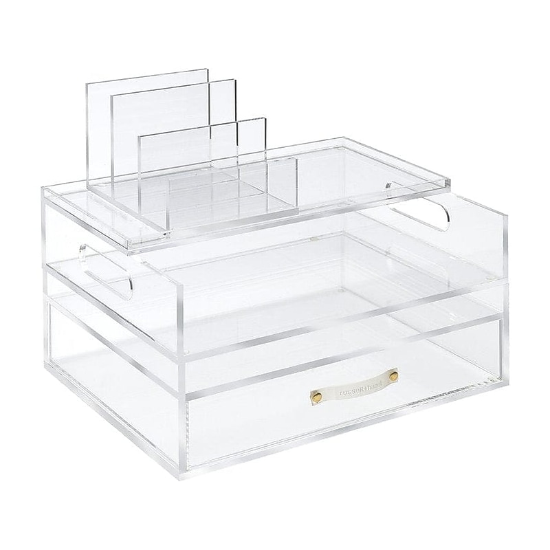 Russell+Hazel 4-Compartment Stackable Acrylic Organization Solution, Clear/Gold (36933) image 1