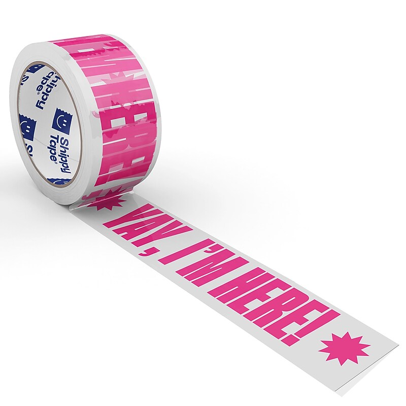 Shippy Tape Yay, I’m Here! Heavy Duty Packing Tape, 1.88" x 110 yds., Clear/Pink (STB1-YAYCLRPNK) image 1