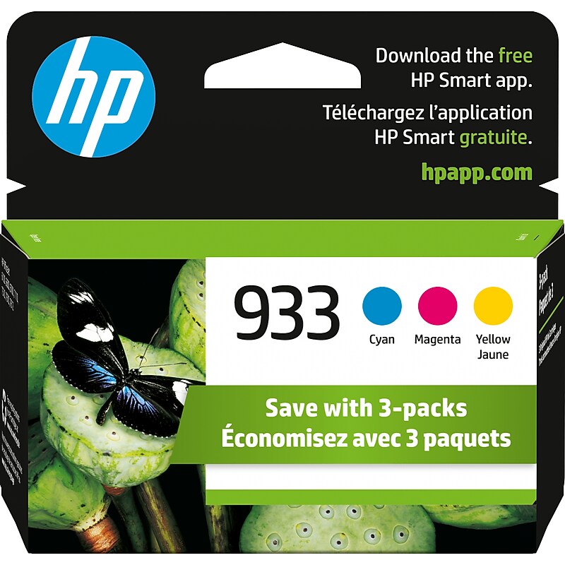 HP 933 Cyan/Magenta/Yellow Standard Yield Ink Cartridge, 3/Pack (N9H56FN#140) image 1